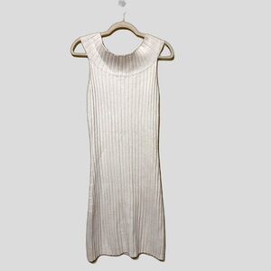 Sisley Off The Shoulder Ribbed MIDI Knit Sweater Dress Women S Ivory